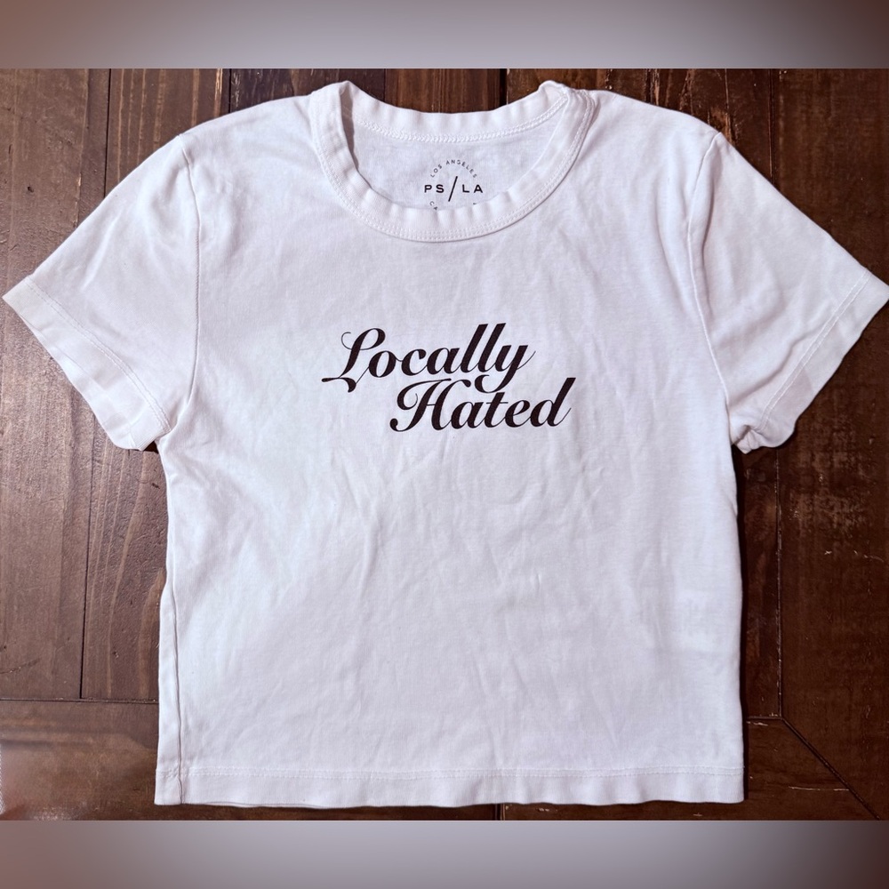 2 Women XS Tees: PS LA California White "Locally Hated" & green White Fable - Picture 2 of 14